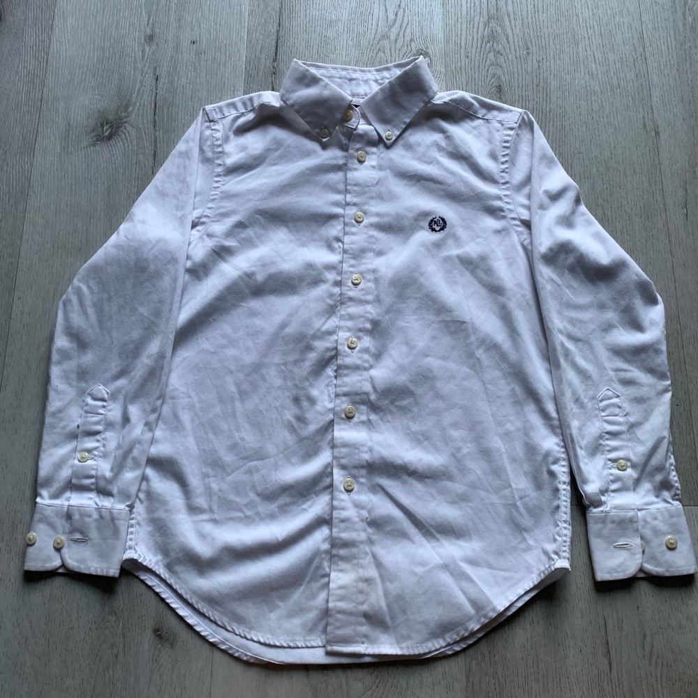 Lauren Ralph Lauren Kids White Oxford Button‎ Down Shirt Crest Logo Size 10
